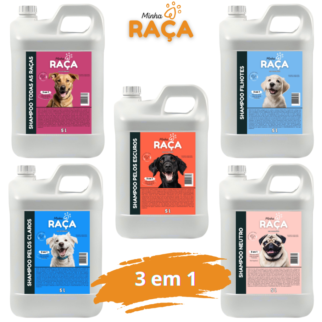 Shampoo Pet Todas as Raças, Neutro, Pelos Claros, Pelos Escuros e Filhote 5L Minha Raça em Oferta na Shopee