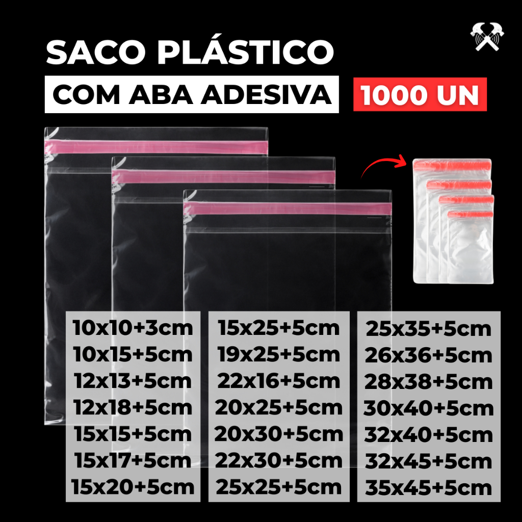 1000un Saco Transparente PP Adesivado Plástico C/Aba Adesiva Embalagem Saquinho Envelope Roupa em Oferta na Shopee