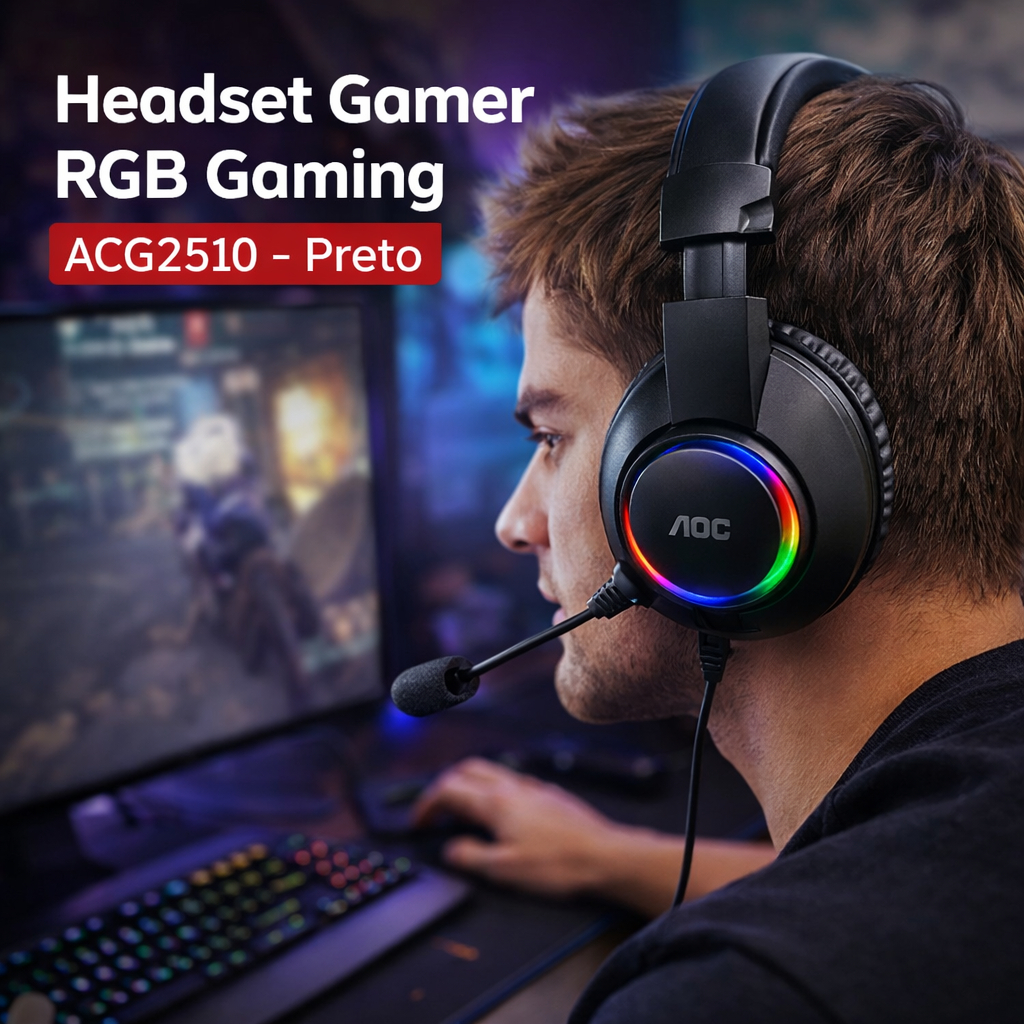 Headset Gamer RGB Gaming ACG2510 - Preto AOC microfone ajustável iluminação RGB estática USB