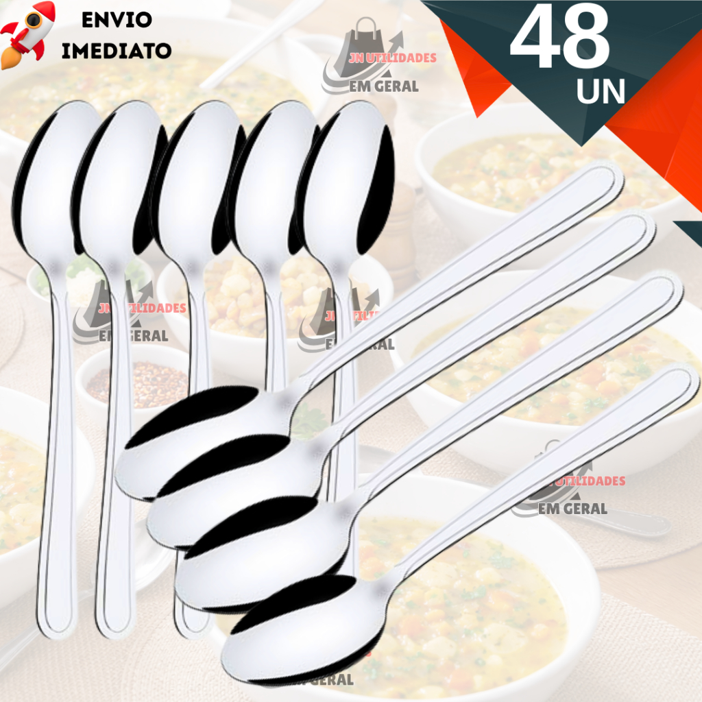 Jogo 48 Colher Mesa Sopa Restaurante Buffet Premium Conjunto Aço Inox Continental Original Line