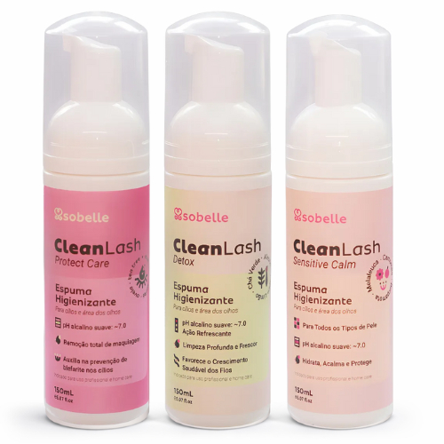 Espuma De Limpeza Sobelle Detox Protect Care E Sensitive Calm Extensão De Cílios Rosto Shampoo 150ml