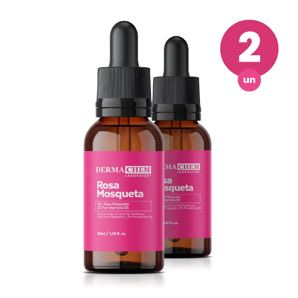 Kit 2 Sérum Facial Rosa Mosqueta 30ml Hidratação Renovação e Clareamento da Pele Dermachem