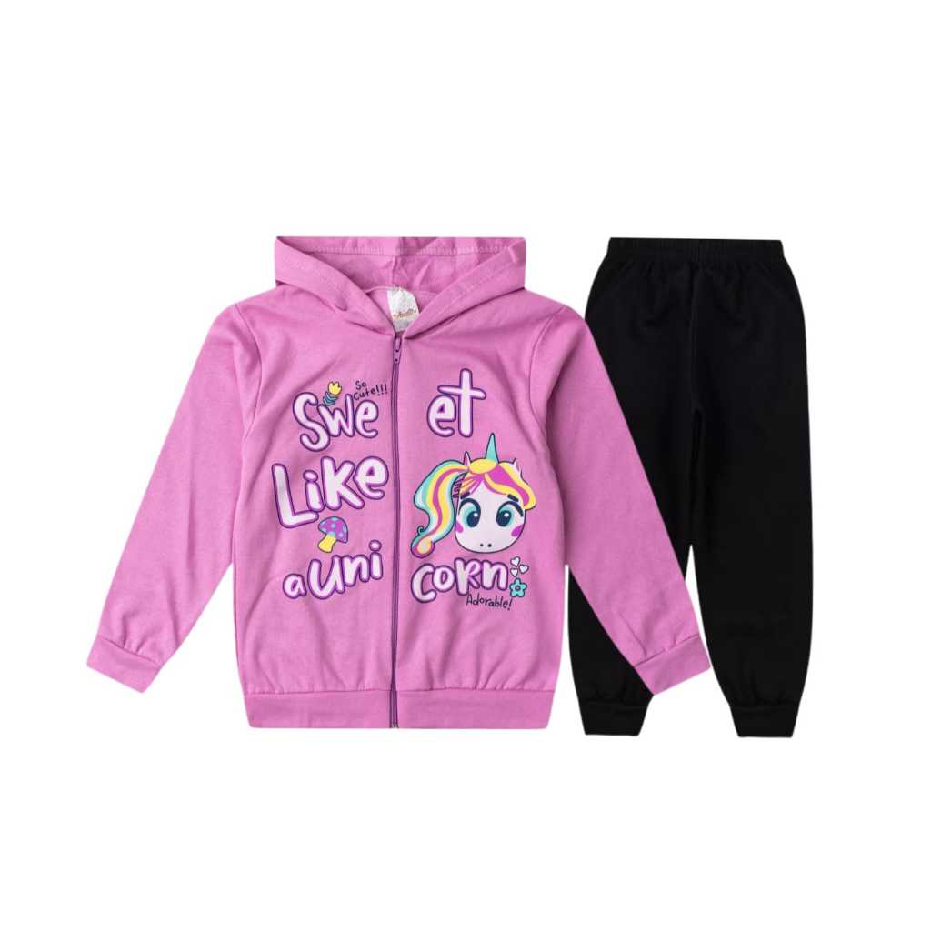 kit 2 peças de Moletom  infantil menina  Roupa Menina Inverno 2 Peças - 1 Jaqueta e 1 Calça