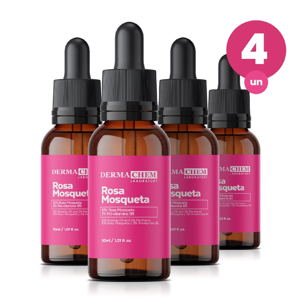 Kit 4 Sérum Facial Rosa Mosqueta 30ml Hidratação Renovação e Clareamento da Pele Dermachem