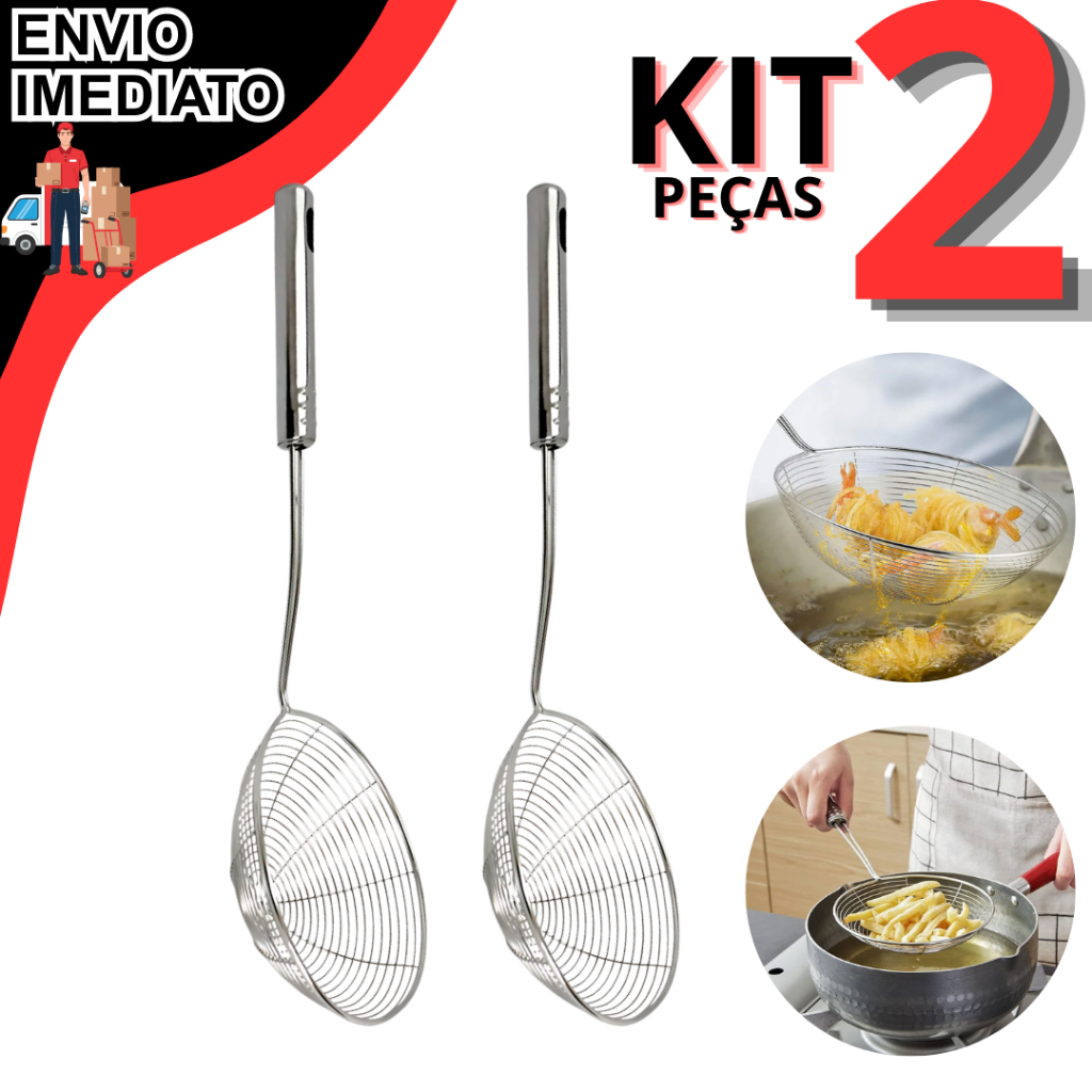 Kit 1 ou 2 Escumadeira Para Fritura Peneira Em Aço Inox 33CM De Pastel Batata Salgado Frituras Utensilio Cozinha Premium em Oferta na Shopee