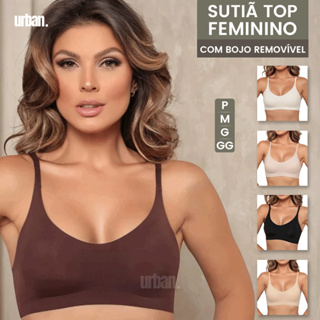Sutiã Top Feminino Liso Básico Sem Costura Com bojo Removível e Alça Ajustável em Oferta na Shopee