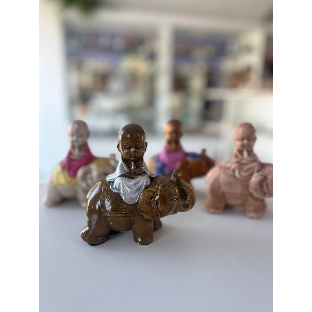 Imagem Buda no Elefante 13x13cm  Estátua Decorativa Zen