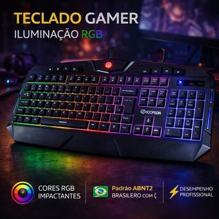 Teclado Gamer Semi Mecânico RGB Anti Ghosting com Iluminação LED Colorida para PC e Noteb…