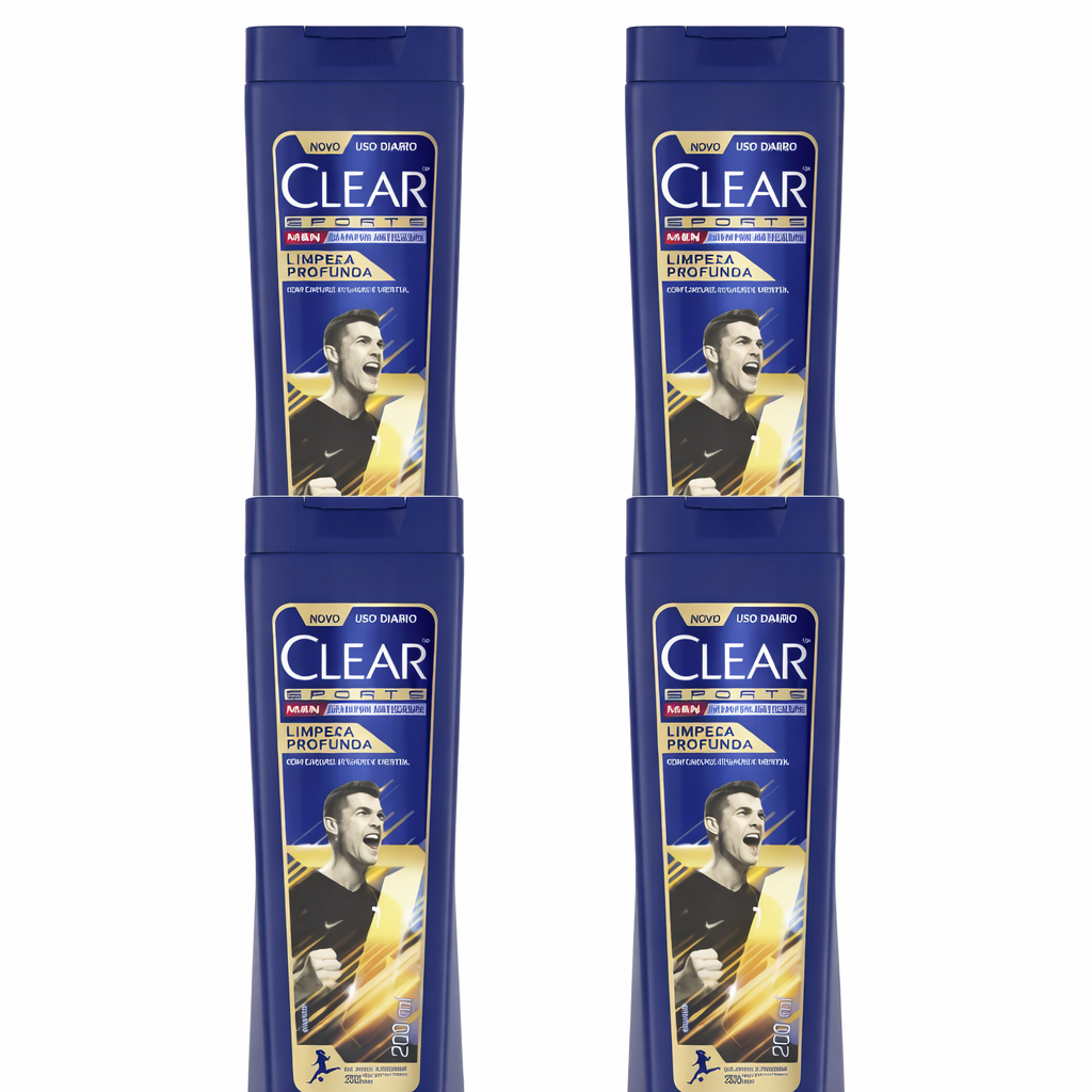 Shampoo Kit Com 4 Anticaspa Clear Sports Men Limpeza Profunda Com Carvão Ativado E Mentol 200ml