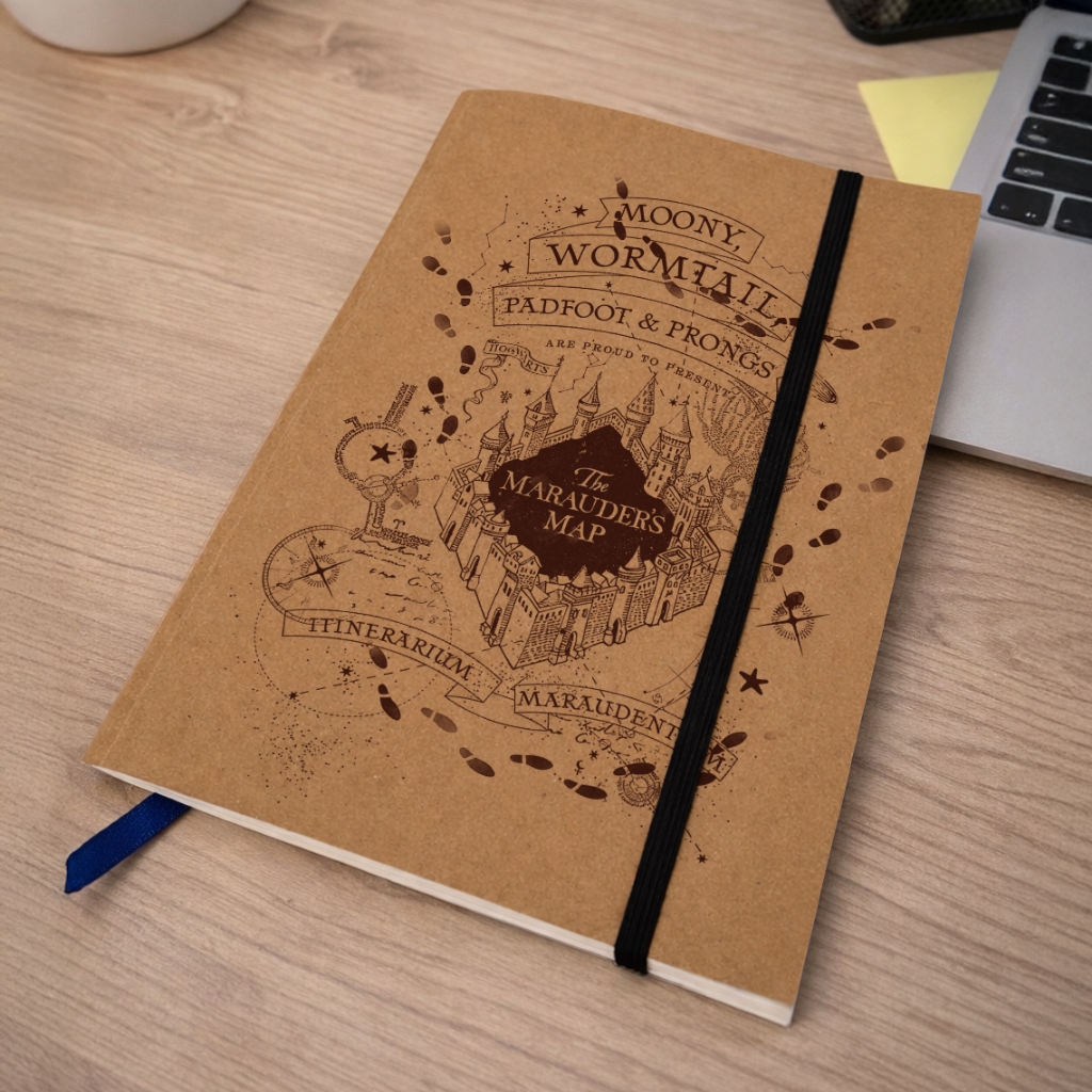 Caderno Sketchbook Harry Potter Mapa do Maroto A5 | Capa Kraft Rústico + cartela de adesivos