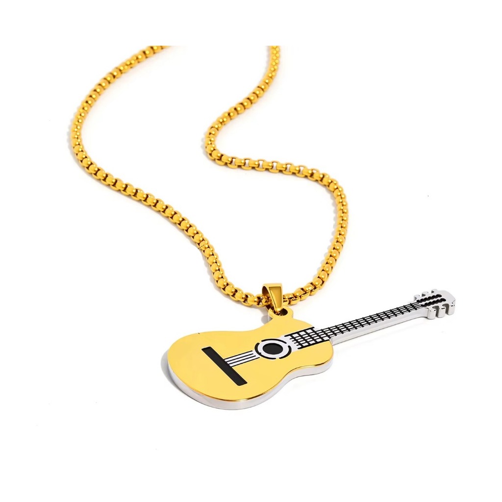 Colar Musical Pingente Violão De Aço Inoxidável
