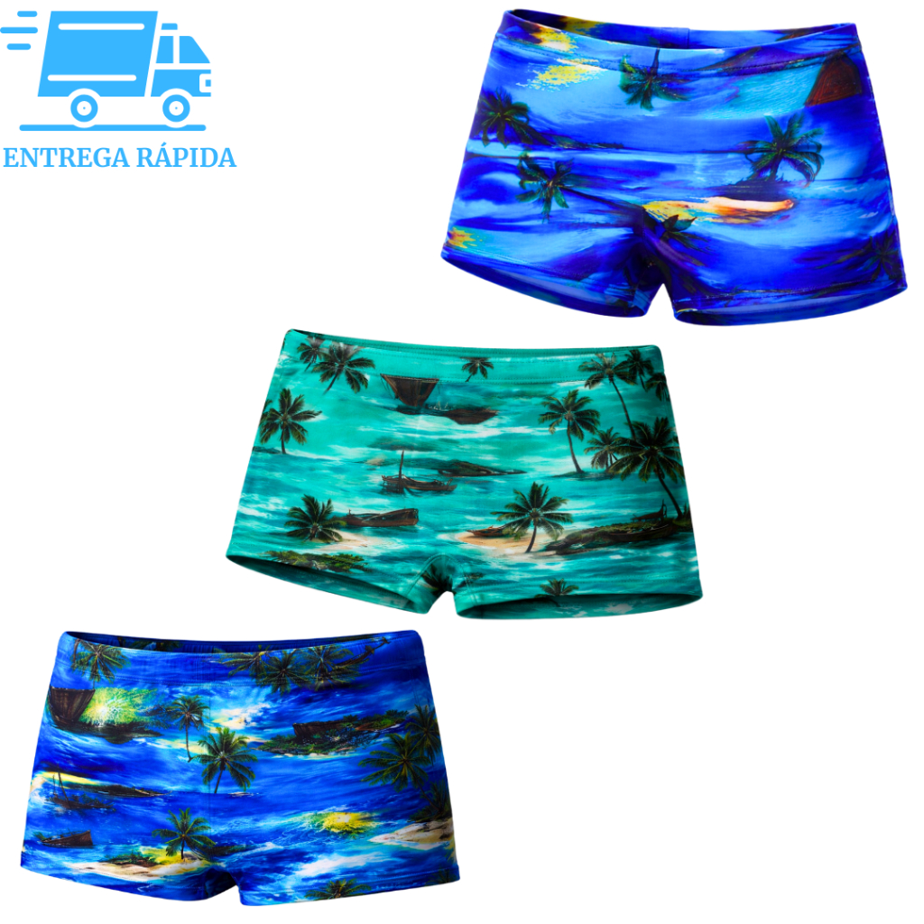 Sunga Boxer Juvenil Modo Praia Estampa Forrada Box Proteção Solar Uv50+ Menino Piscina Verão