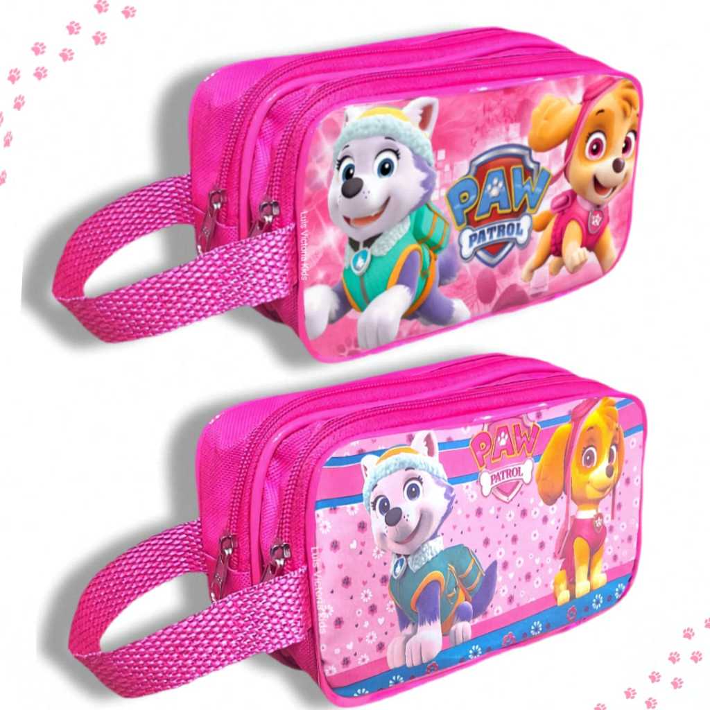 Estojo Infantil Escolar Patrulha Canina Menina Rosa Grande Dois Compartimentos e Alça