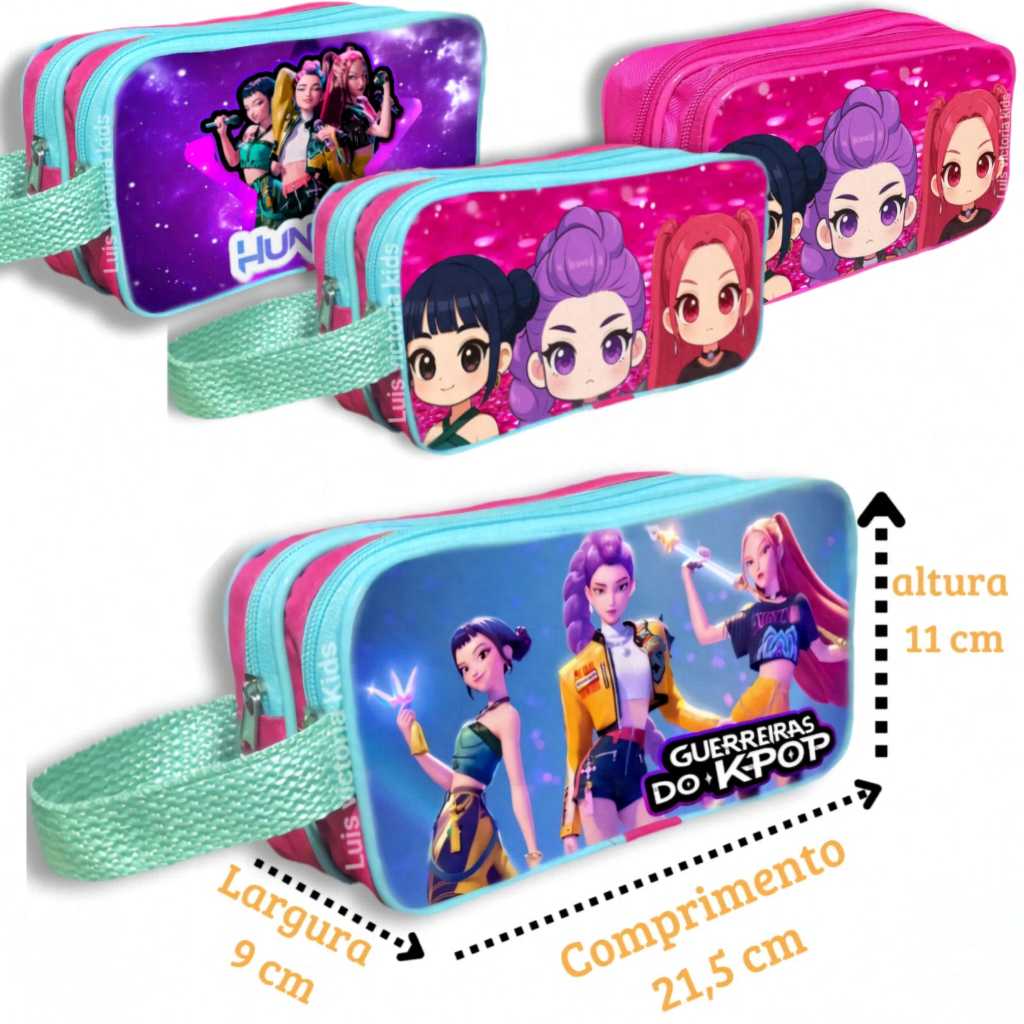 Estojo Guerreiras do Kpop Escolar Huntrix Grande Infantil  Dois Organizadores em Oferta na Shopee