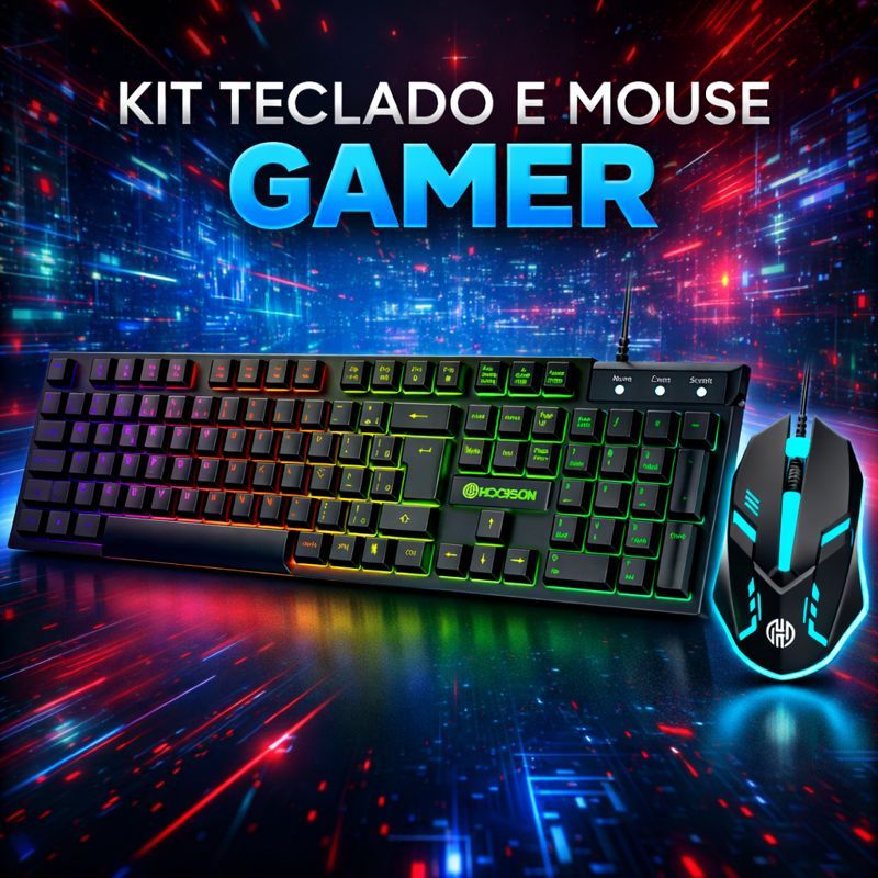 Teclado e Mouse Kit Gamer semi mecanico RGB LED USB ABNT2 Profissional para PC Notebook em Oferta na Shopee