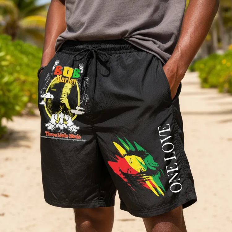 Bermuda Tectel Bob Marley One Love Rastafari Reggae Leve Com Ajuste Elástico Bolso Lateral Seca Rápido em Oferta na Shopee