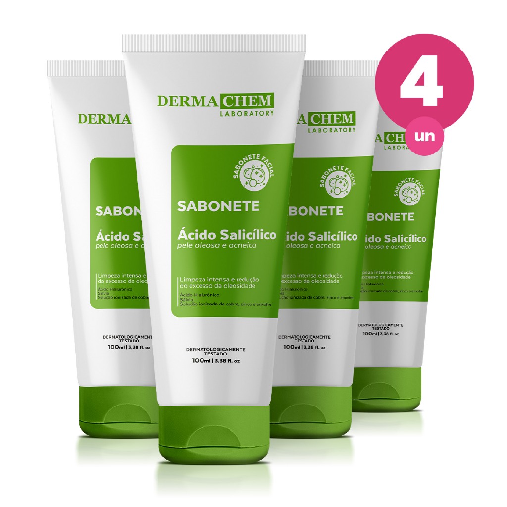 Kit 4 Sabonete Ácido Salicílico Pele Oleosa 100ml Dermachem em Oferta na Shopee