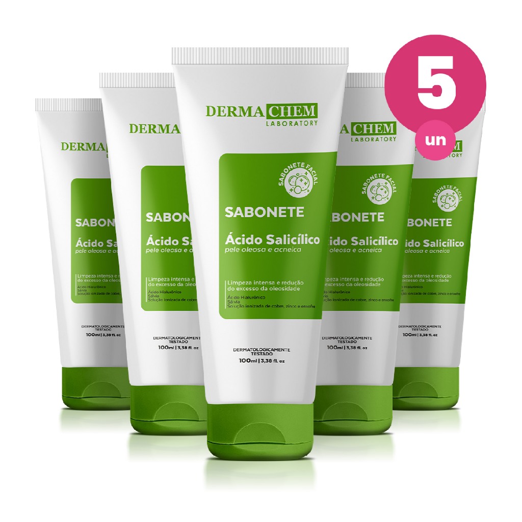 Kit 5 Sabonete Ácido Salicílico Pele Oleosa 100ml Dermachem