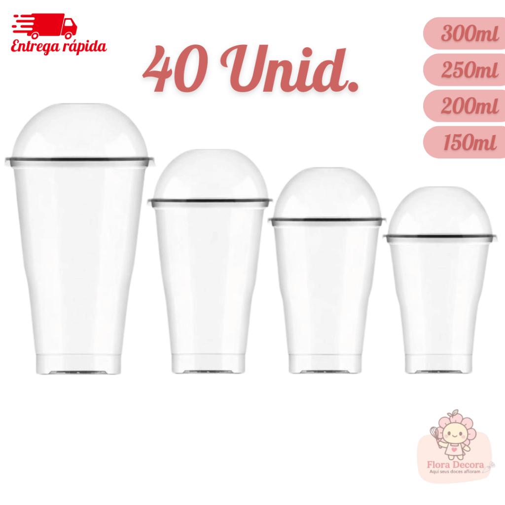 Kit 40 Copo Descartável Transparente com Tampa Bolha Plástico 150ml a 300ml em Oferta na Shopee