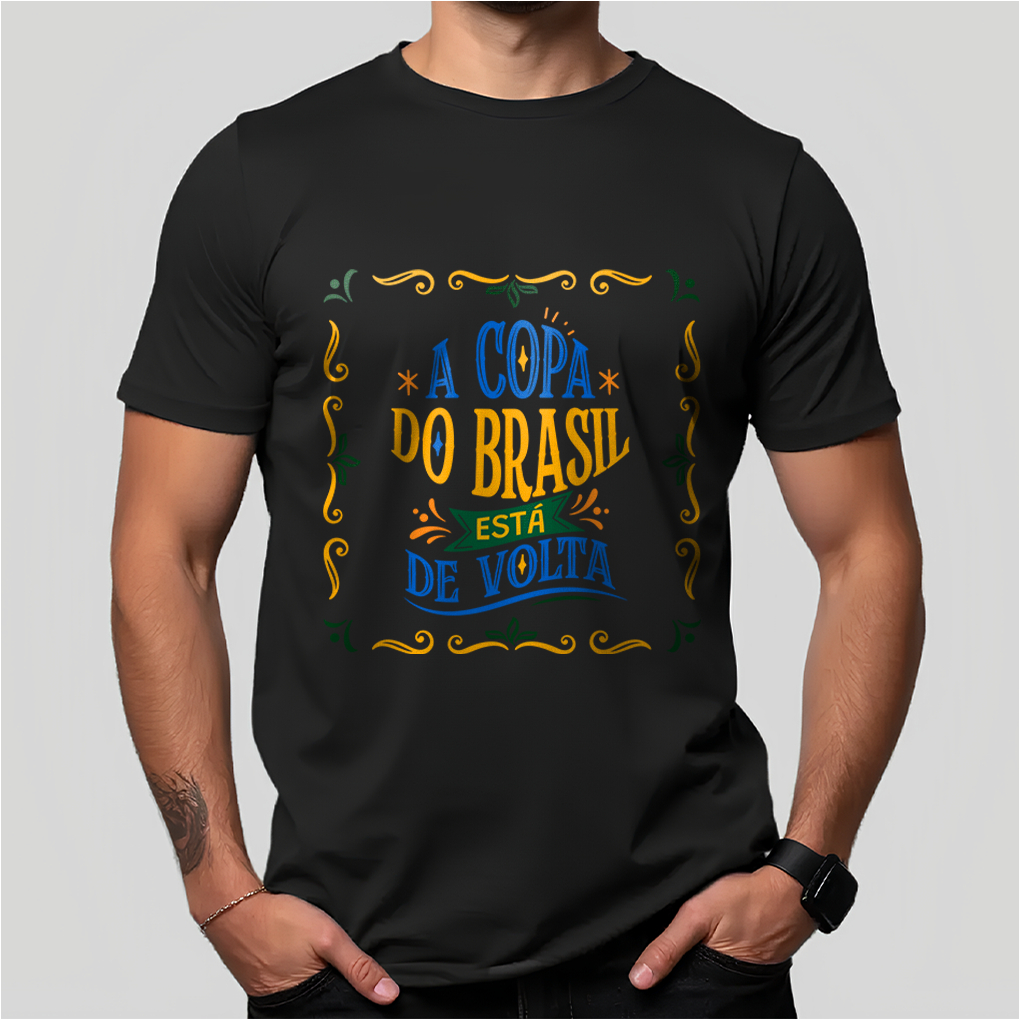 Camiseta Copa do Brasil Está de Volta Masculina Algodão Premium Estampada Futebol Brasil Torcedor Casual