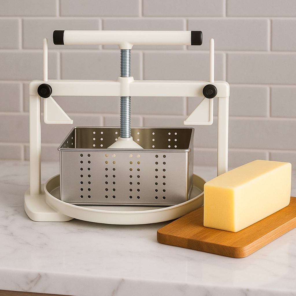 Kit Prensa de Queijo Artesanal Minas Parmesão Frescal Zatti + 2 Formas Retangulares Inox 1kg e 500g