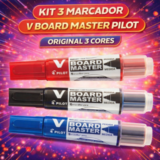 Kit 3 Pincel Marcador Quadro Branco V-Board Master Pilot Azul Preto Vermelho em Oferta na Shopee