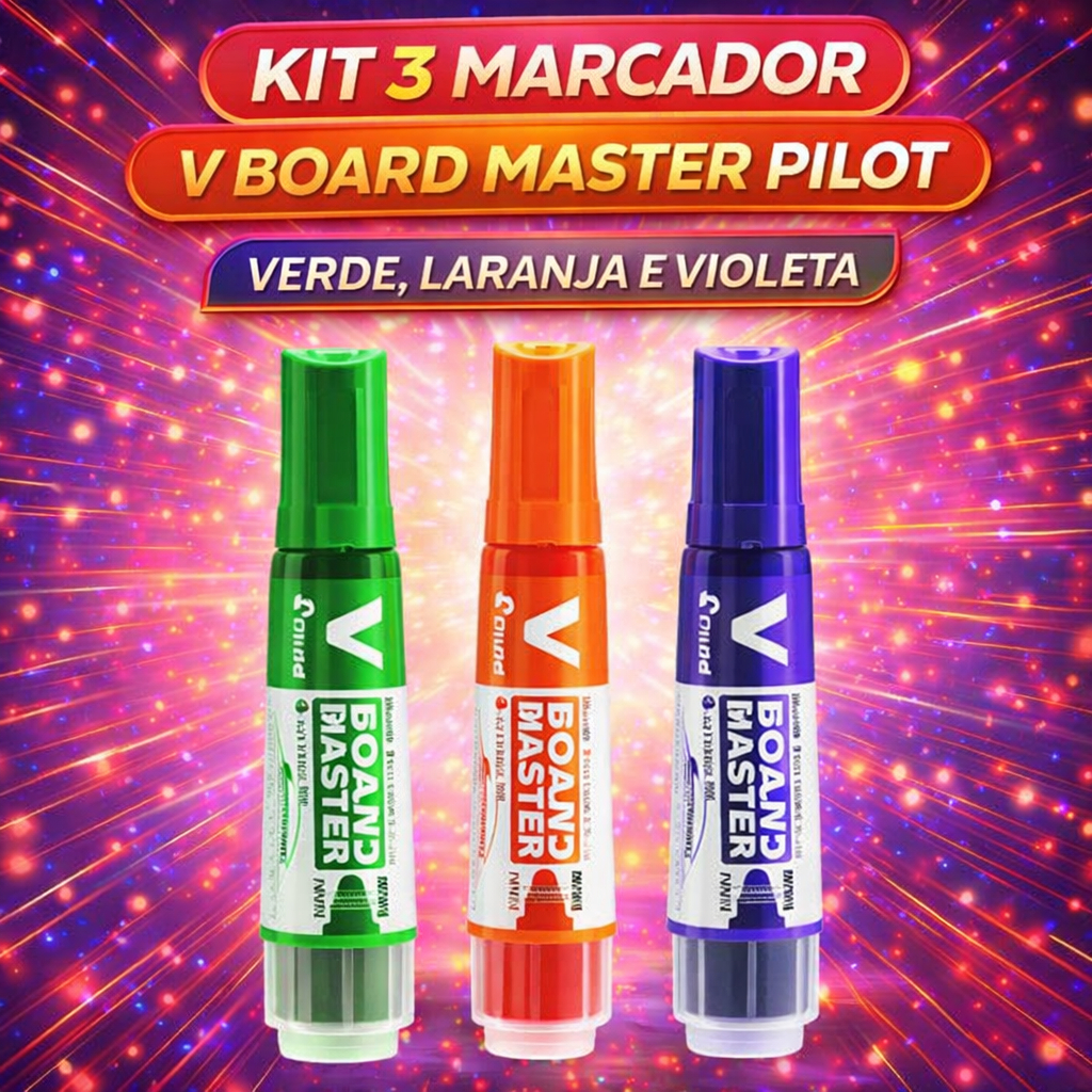 Kit 3 Pincel Quadro Branco Pilot V Board Master Marcador Recarregável Com Refil Verde Violeta e Laranja em Oferta na Shopee