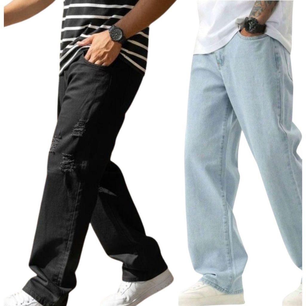 KIT 2 Calça Bag Jeans Claro E Preto Larga Balão Estilo Skatista Carpenter Streetwear Premium