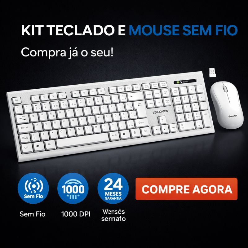 Kit Teclado e Mouse Sem Fio 2.4GHz Branco USB Plug & Play p/ PC Notebook Smart TV Alta Precisão