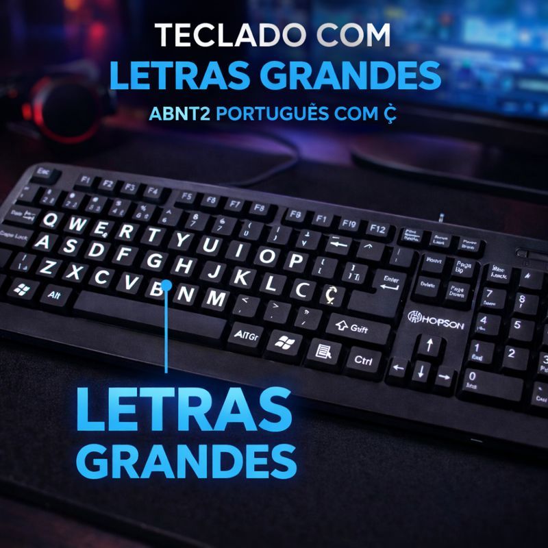 Teclado Office Hoopson Profissional com Letras Grandes – Ideal p/ Escritório e Leitura Fácil em Oferta na Shopee