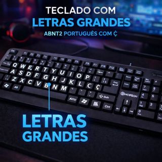 Teclado Office Hoopson Profissional com Letras Grandes – Ideal p/ Escritório e Leitura Fácil em Oferta na Shopee