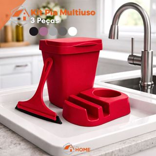 Kit Pia Multiuso Elegance 3 Peças Porta Detergente Rodinho de Pia Lixeira 4,8 Litros Várias Cores em Oferta na Shopee