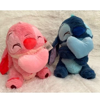 Casal Pelúcia Stitch e Angel Abraçados com Coração 30cm Premium em Oferta na Shopee