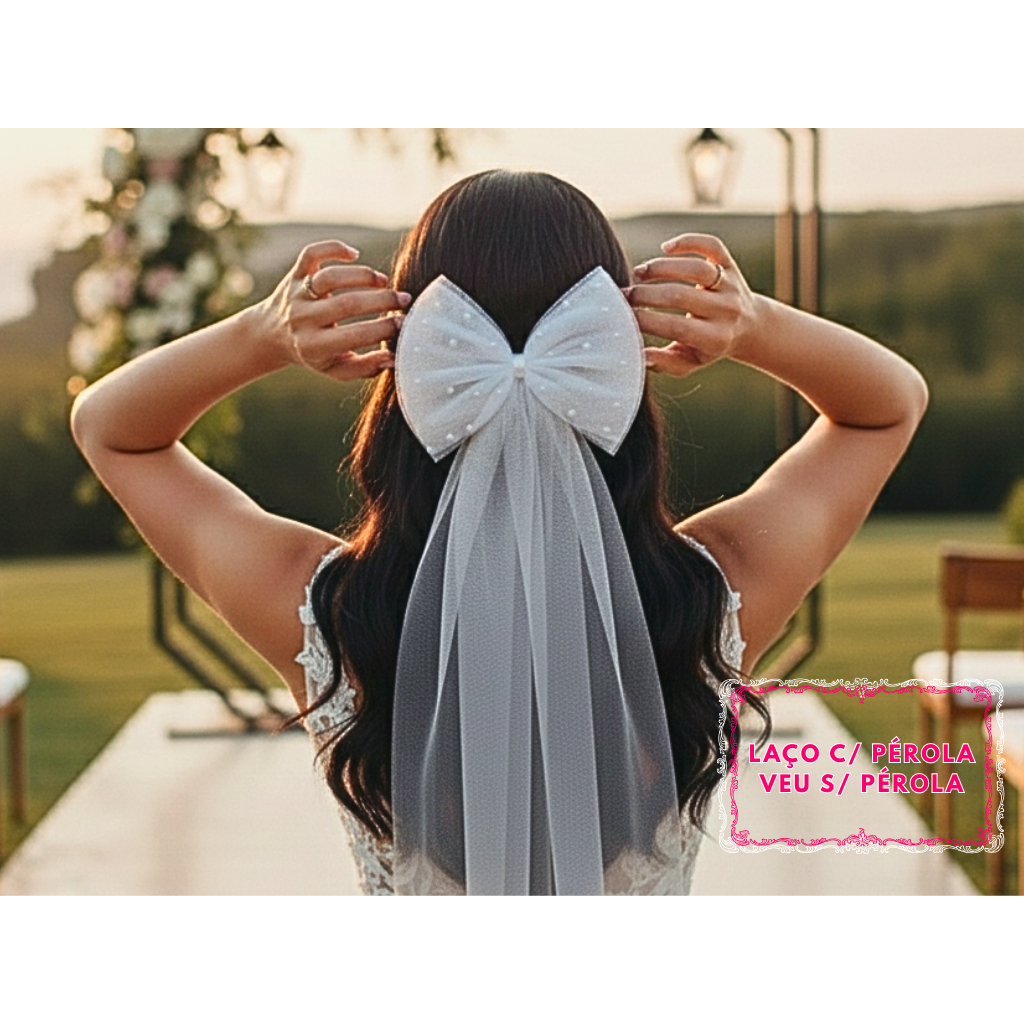 Grampo De Cabelo com Laço de Tule - Chá de Cozinha - Penteados fotográficos - Pré - wedding - Baratinho e Uma Gracinha