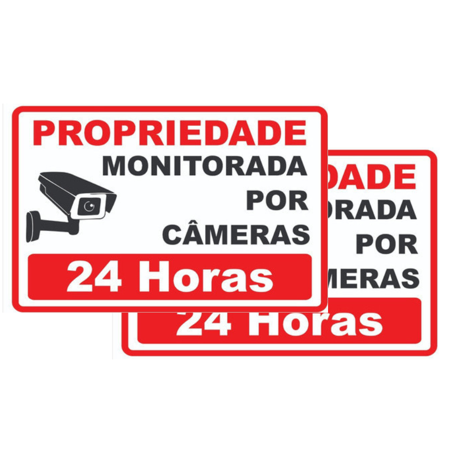 Kit 2 Placas Propriedade Monitorada Por Câmeras 24 Horas PS 20x30cm 1 mm Resistente em Oferta na Shopee