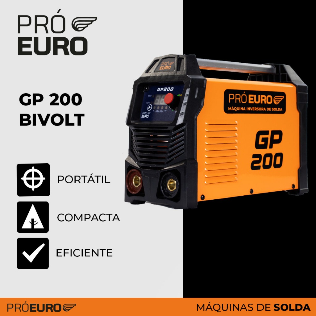 Máquina de Solda Inversora GP 200A Bivolt Pró Euro MMA TIG Lift Portátil Profissional em Oferta na Shopee