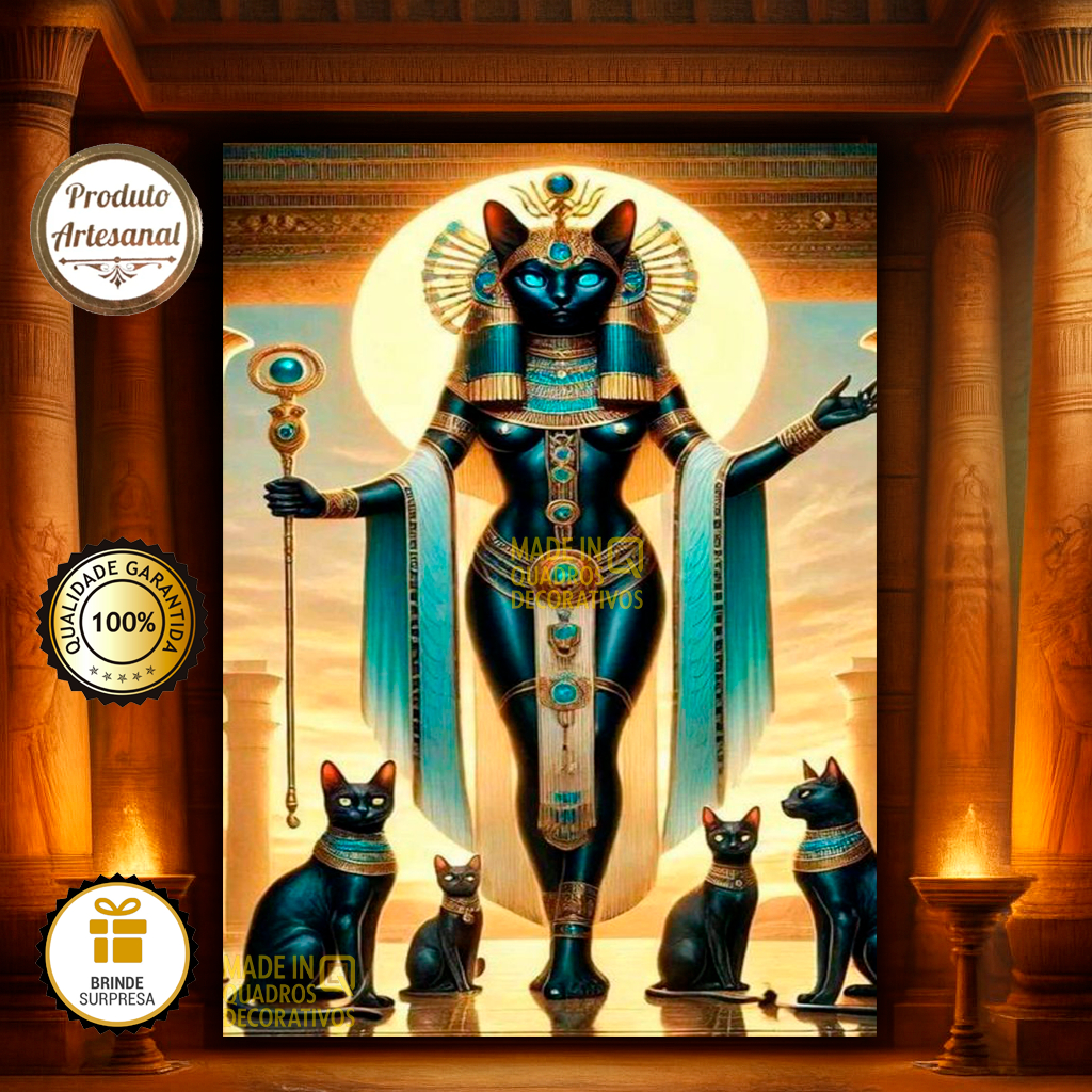 Quadro Decorativo Deusa Egípcia Bastet, Fertilidade Proteção Prazer, Egito Antigo, Felina, Deus Gato