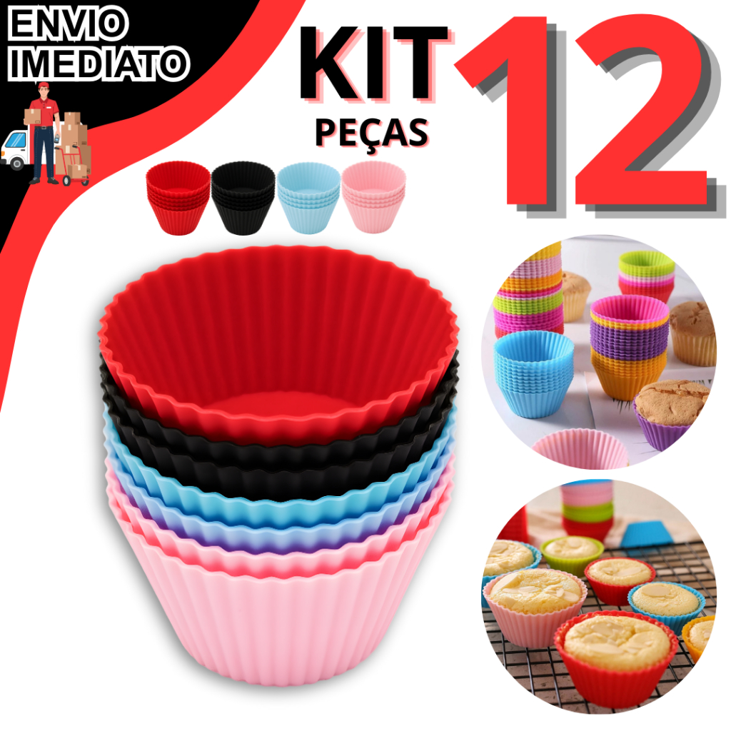 Kit 6/12 Forminha Forma de Cupcake Silicone Muffin Forminha Tortinhas Mini Tortas Pão De Queijo Resistente Ao Calor em Oferta na Shopee