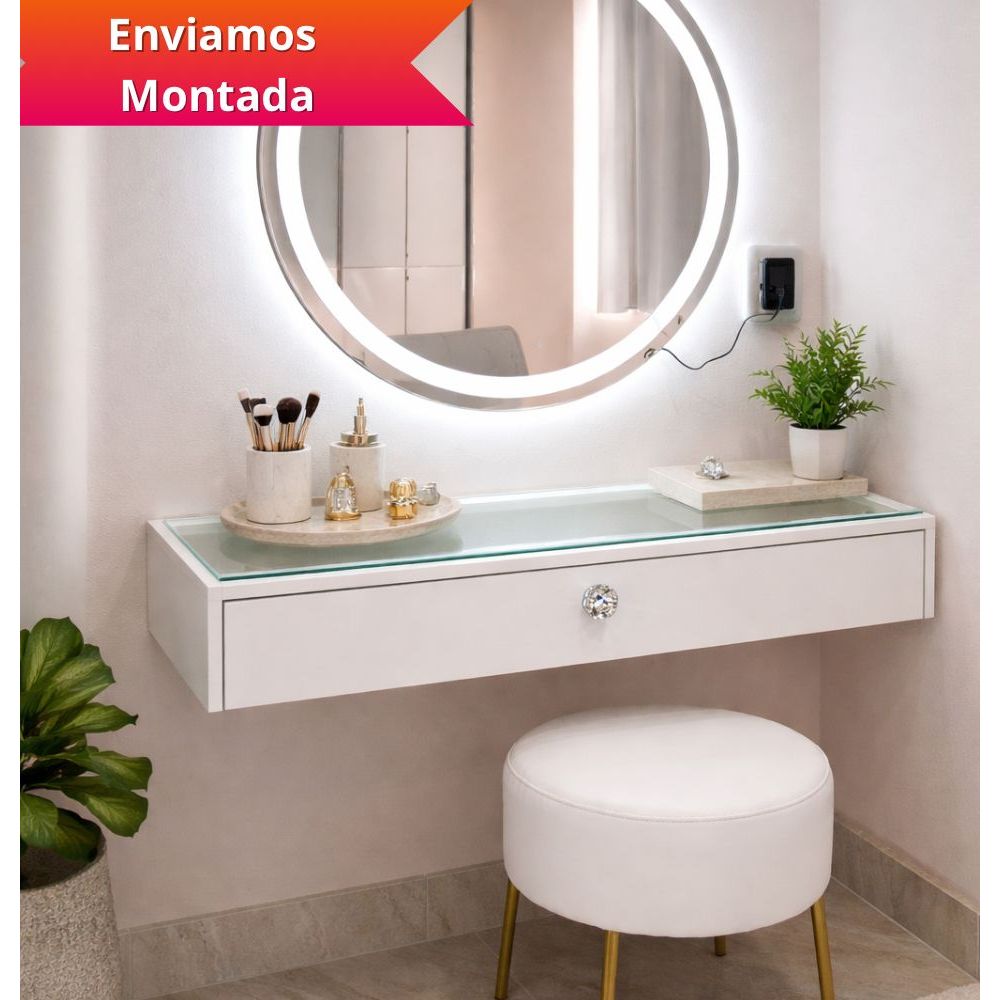 Penteadeira Tampo de Vidro C/Divisorias Escrivaninha Camarim MDF