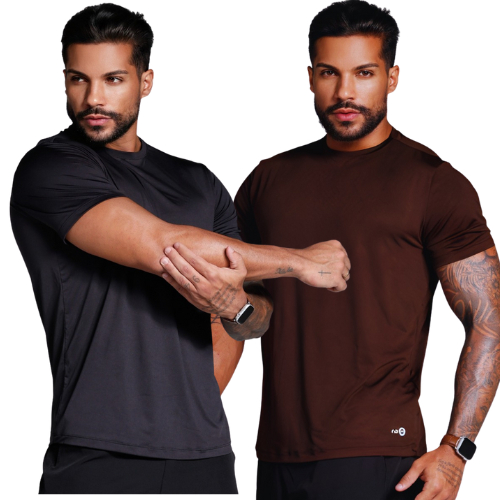 KIT 2 Camisetas Masculinas Dry Fit Academia Poliéster Premium Proteção UV Esportiva Camisa Blusa Básica Casual- Fit