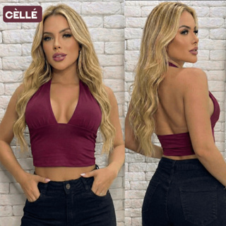 Top Cropped Feminino Frente Única com Amarração Multiformas Forro Duplo em Oferta na Shopee