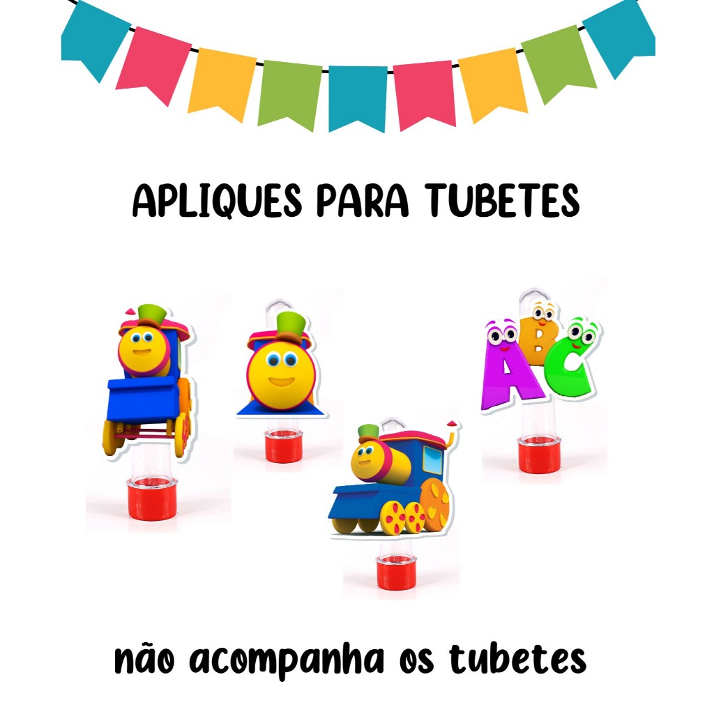 Kit Aplique 3D para Tubete Bob o Trem Personalizado – Lembrancinha para Festa Infantil e Decoração