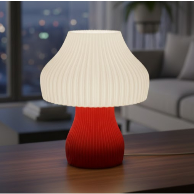 Exclusiva Luminária Cogumelo Iluminação Decoração de Led  Moderna Ondulada Vermelha