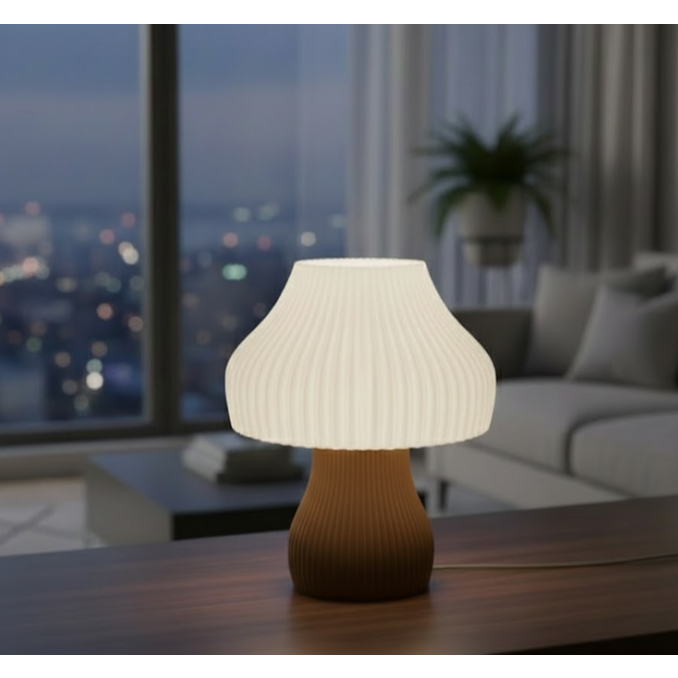 Exclusiva Luminária Cogumelo Iluminação Decoração de Led  Moderna Ondulada 127v  Marron