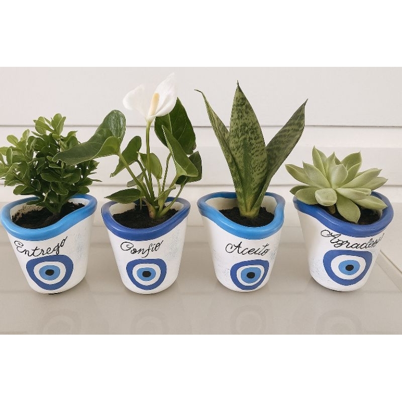 Vaso Decorativo Cerâmica Barro Artesanato Olho Grego e Mantra