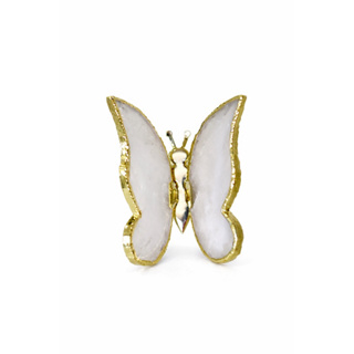 Borboleta Em Quartzo Branco Com Borda Dourada em Oferta na Shopee