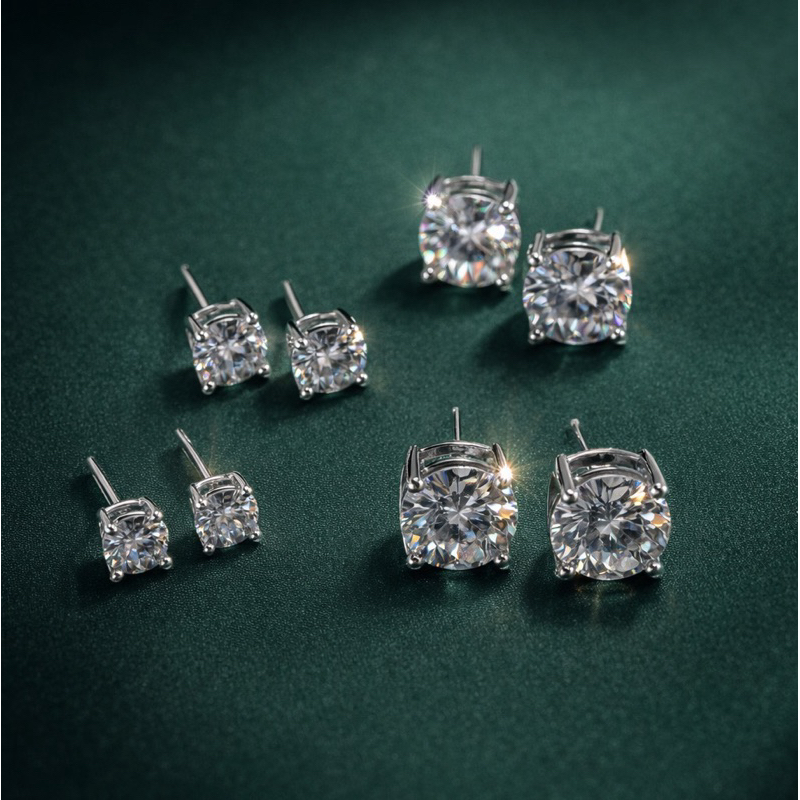 Brincos Moissanite em Milímetros Prata 925 Ponto de Luz Delicado e Brilhante