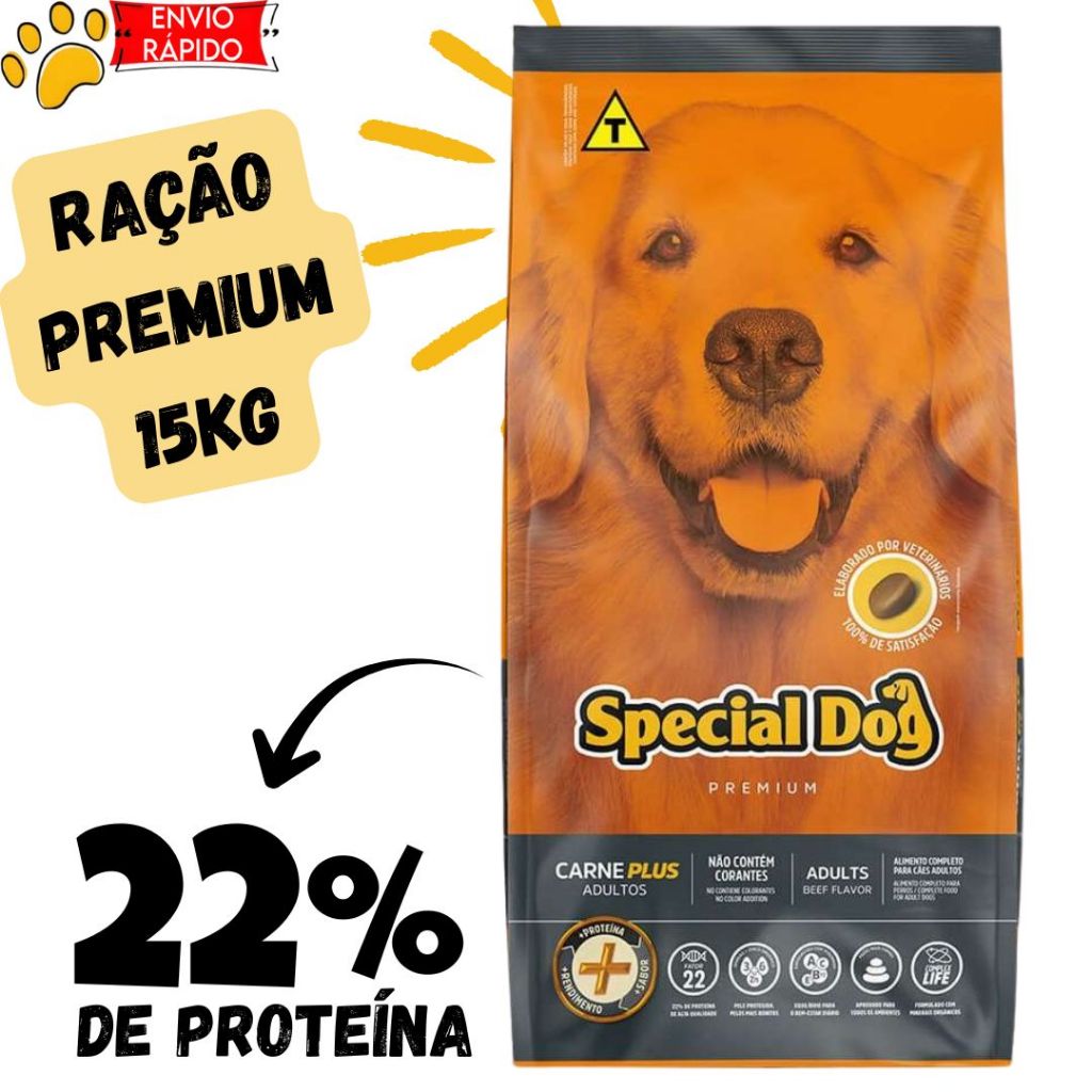 Ração Special dog Premium Carne Plus 15 kg para cães adultos 22% de proteína em Oferta na Shopee
