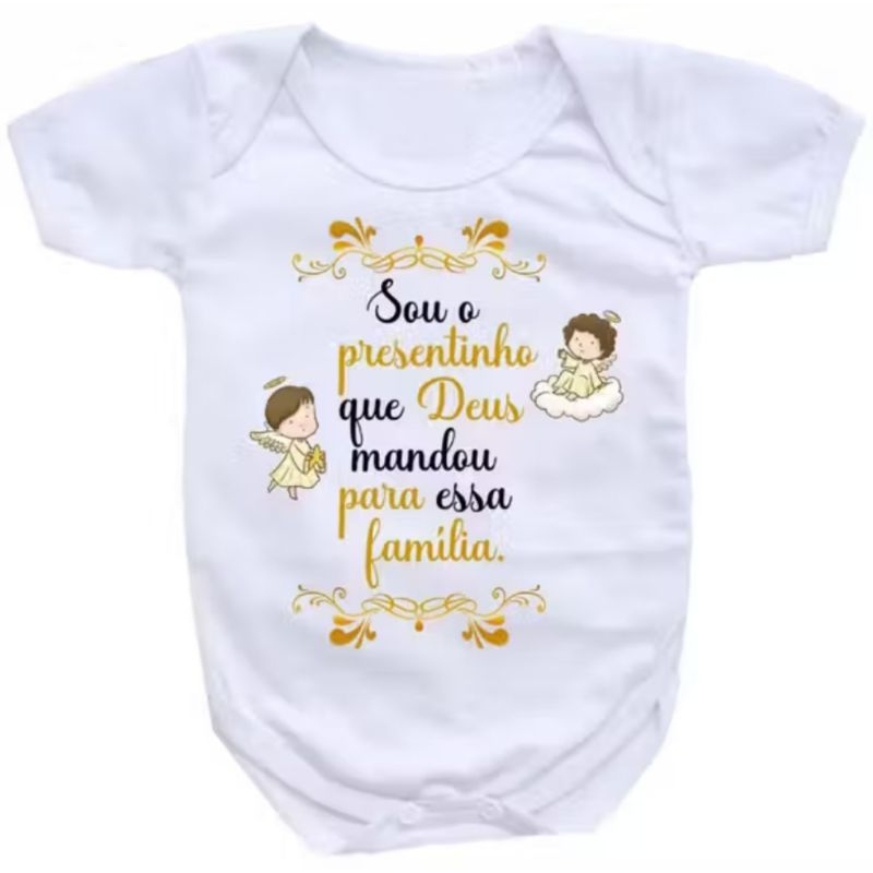 Body de bebê roupa de bebê unissex frase presentinho de Deus enxoval
