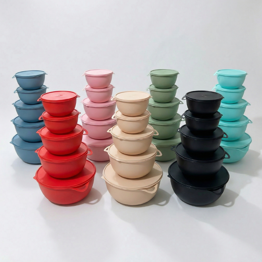 Kit 5 Potes Bowl Saladeira Plástica – Tamanhos P-M-G-XG – Ideal p/ Mantimentos e Cozinha